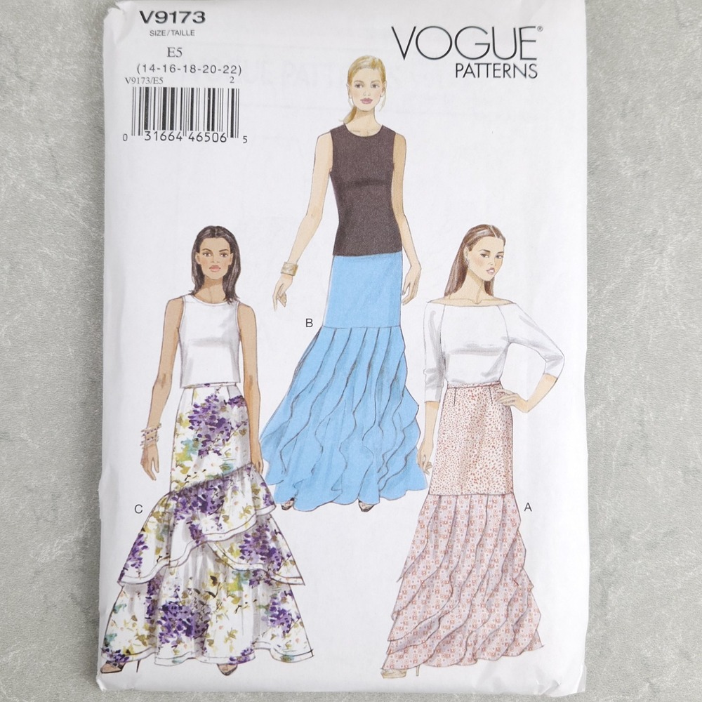 Vogue V9173 Tiered Maxi Skirt Sewing Pattern Formal Evening Mermaid Plus 14-22